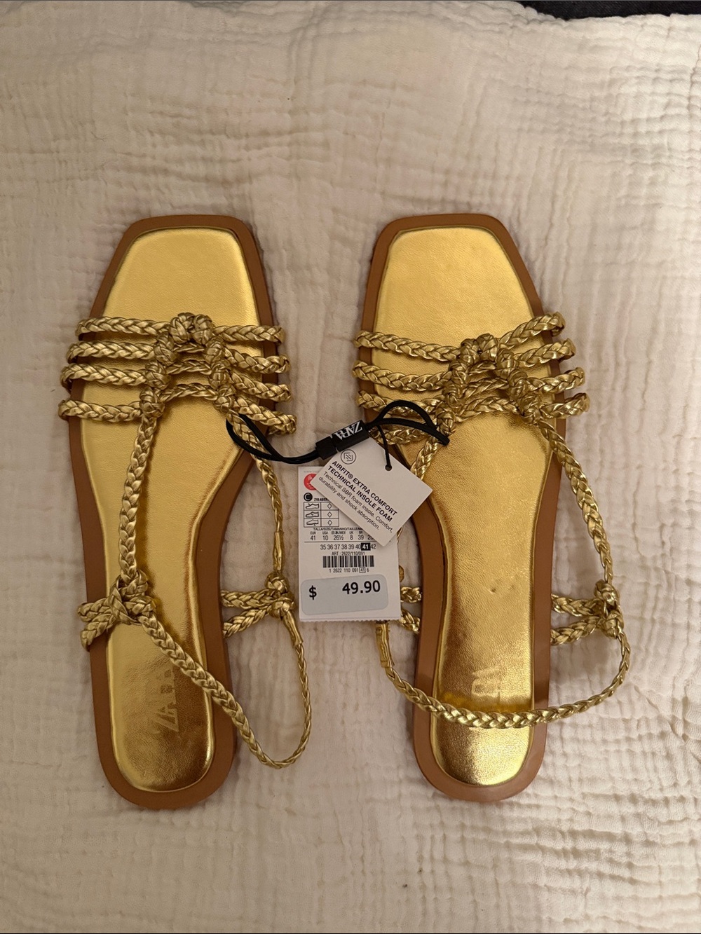 Zara Gold Braided Strap Slide Sandals